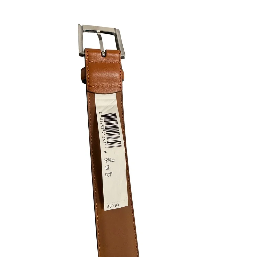 421. Johnston & Murphy Men's Feather Edge Belt Tan Size 38 Waist Genuine Leather